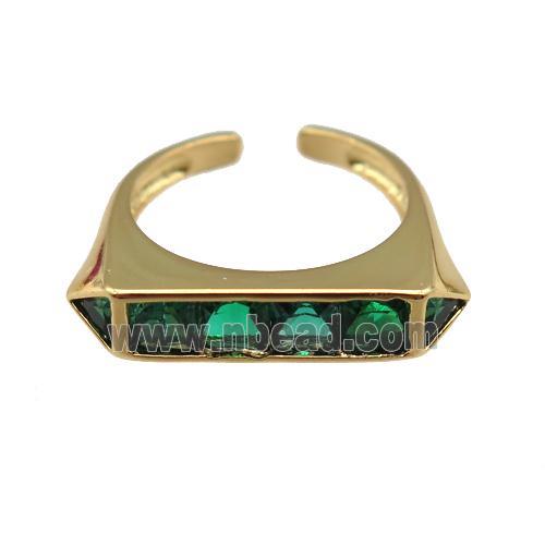 copper Ring pave green zircon, gold plated