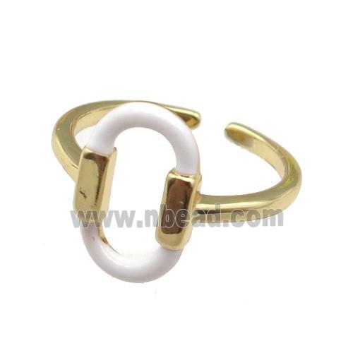 copper Ring with white enamel oval, gold plated