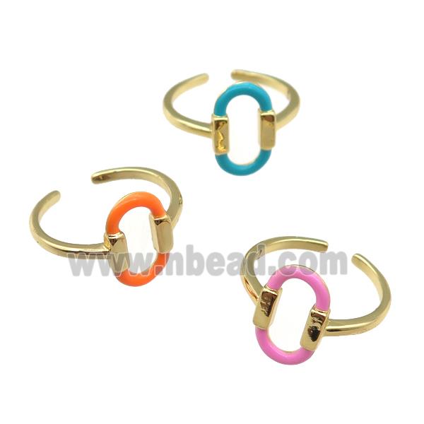 copper Ring with enamel oval, gold plated, mixed