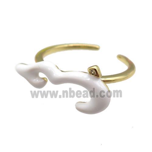 copper Ring with white enamel, gold plated