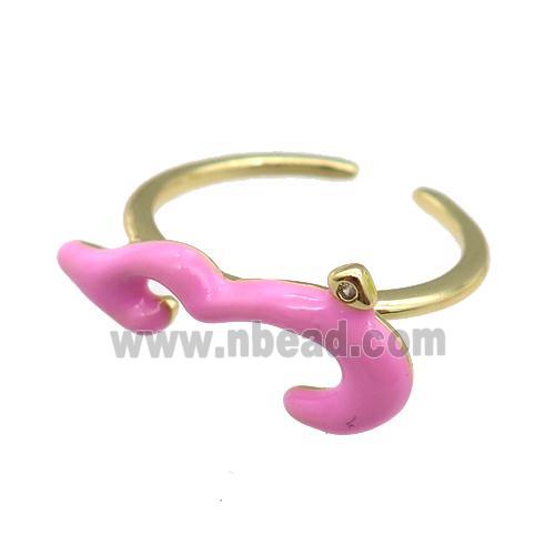 copper Ring with pink enamel, gold plated