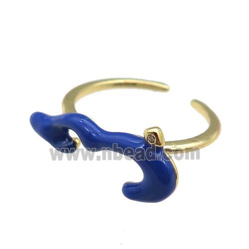 copper Ring with navyblue enamel, gold plated