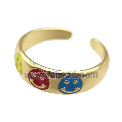 copper Ring with enamel emoji, gold plated