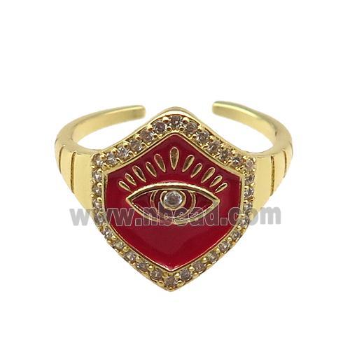 copper Ring with red enamel, eye, gold plated