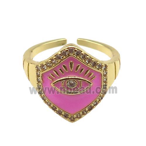 copper Ring with pink enamel, eye, gold plated