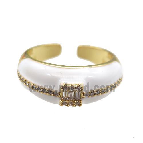 copper Ring pave zircon with white enamel, gold plated