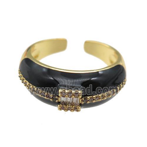 copper Ring pave zircon with black enamel, gold plated