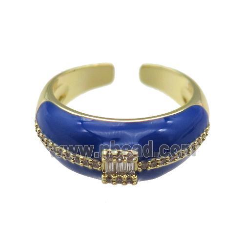 copper Ring pave zircon with blue enamel, gold plated