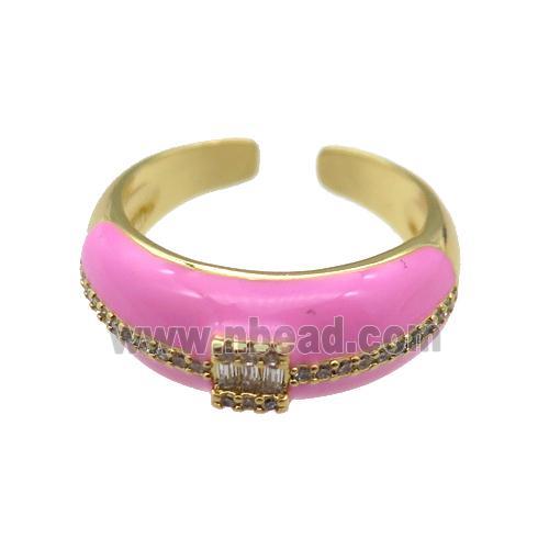 copper Ring pave zircon with pink enamel, gold plated