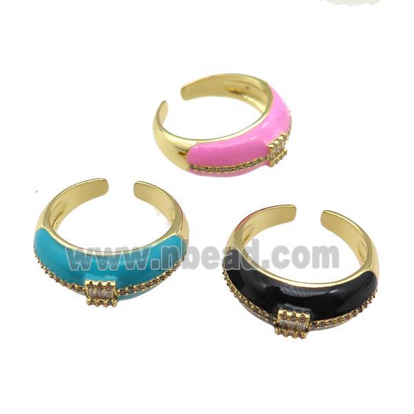 copper Ring pave zircon with enamel, gold plated, mixed