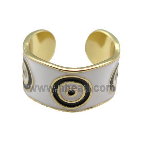 copper Ring with white enamel, evil eye, gold plated