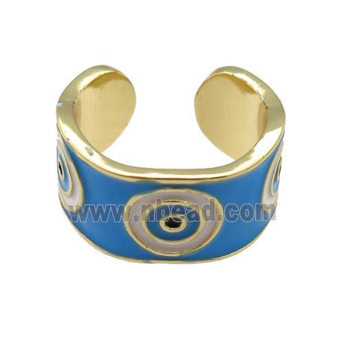 copper Ring with blue enamel, evil eye, gold plated