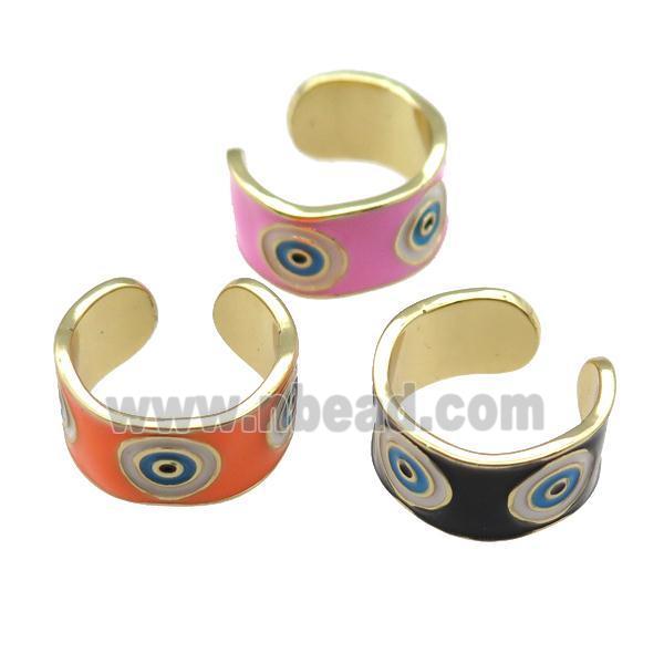 copper Ring with enamel, evil eye, gold plated, mixed