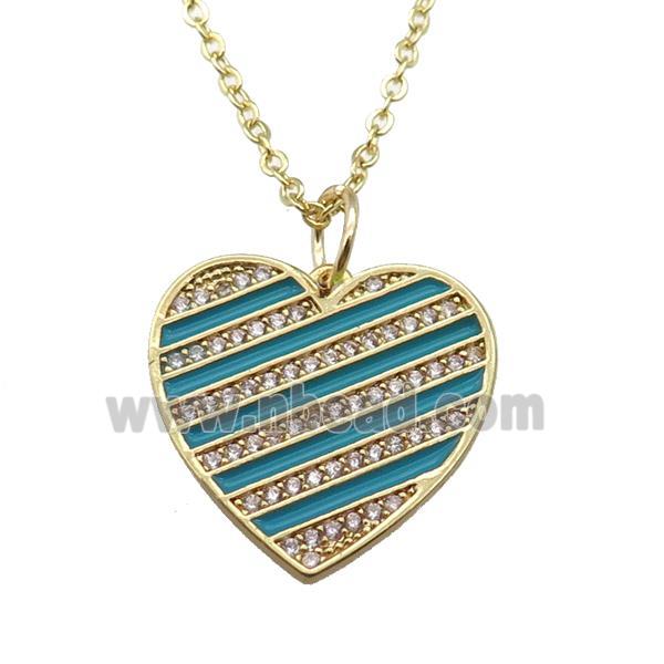 copper Necklace with teal enamel heart, gold plated
