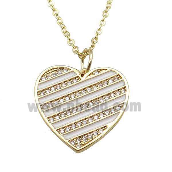 copper Necklace with white enamel heart, gold plated