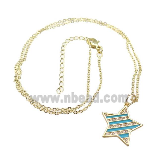 copper Necklace with teal enamel star, gold plated