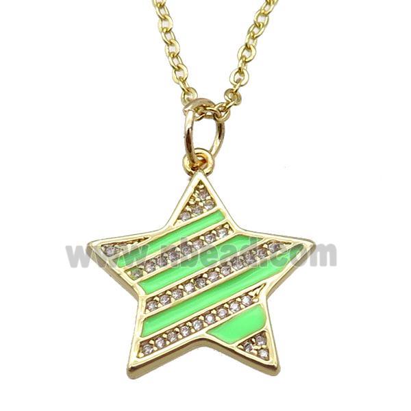 copper Necklace with green enamel star, gold plated