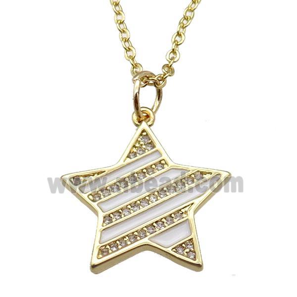 copper Necklace with white enamel star, gold plated