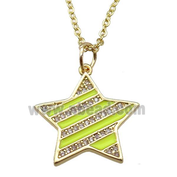 copper Necklace with yellow enamel star, gold plated