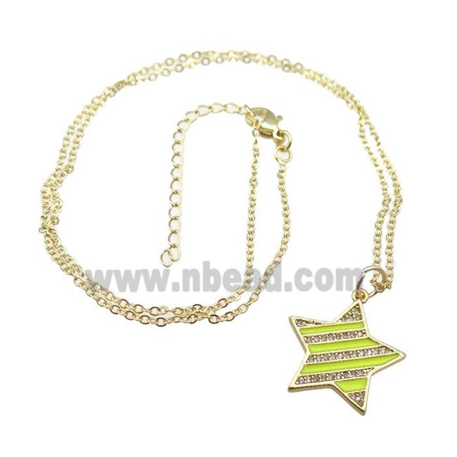 copper Necklace with yellow enamel star, gold plated