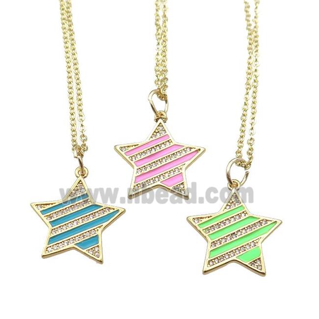 copper Necklace with enamel star, gold plated, mixed