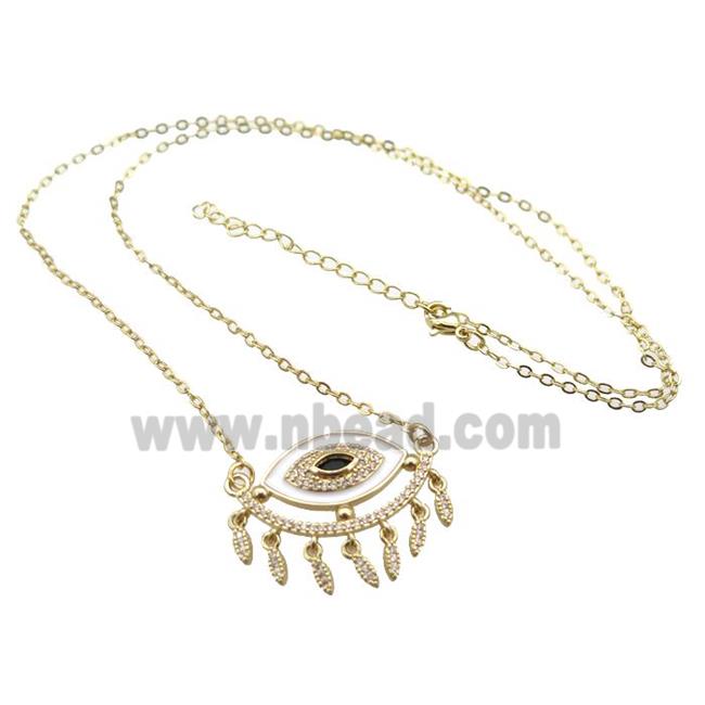 copper Necklace with white enamel eye, gold plated