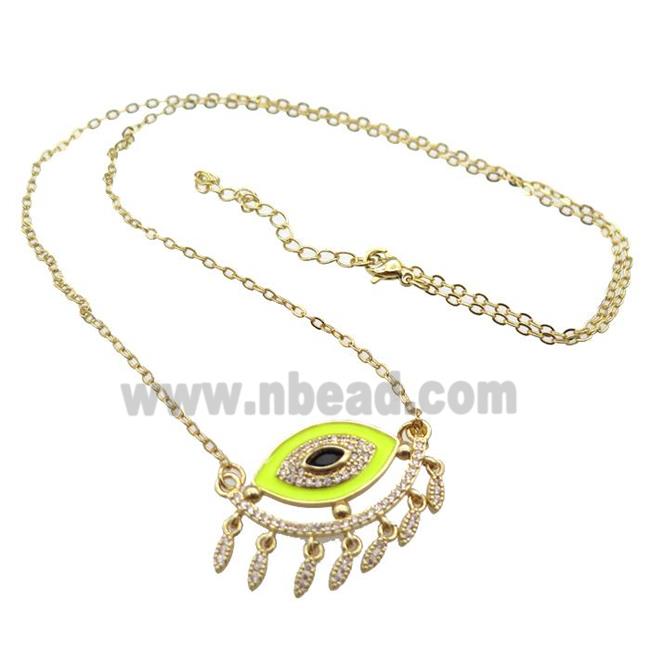 copper Necklace with yellow enamel eye, gold plated