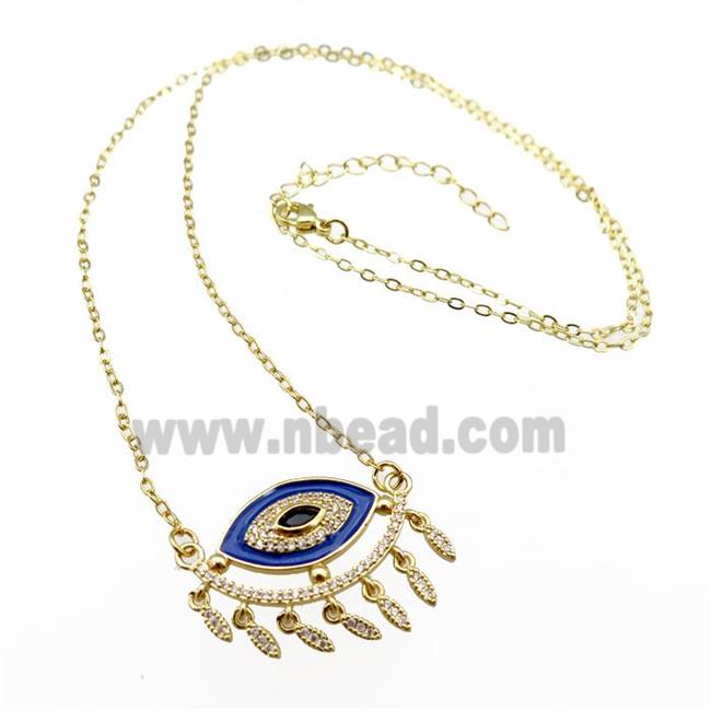 copper Necklace with blue enamel eye, gold plated