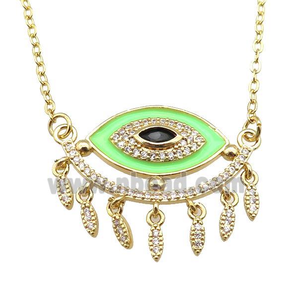 copper Necklace with green enamel eye, gold plated