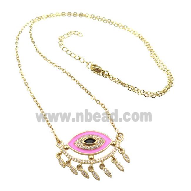 copper Necklace with pink enamel eye, gold plated
