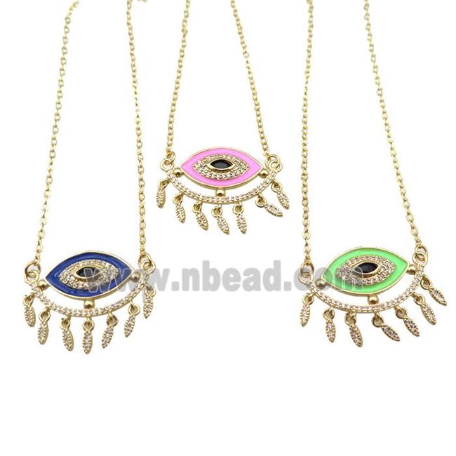 copper Necklace with enamel eye, gold plated, mixed