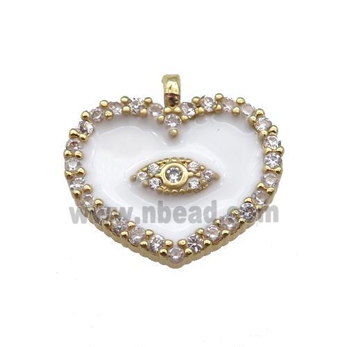 copper Heart pendant paved zircon with white enamel, gold plated