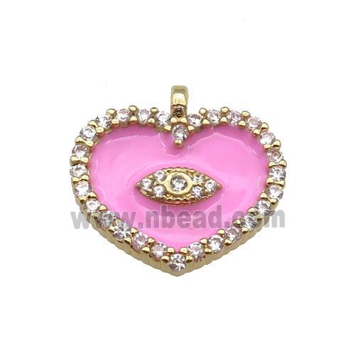 copper Heart pendant paved zircon with pink enamel, gold plated