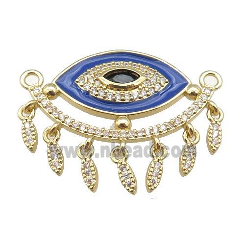 copper Evil Eye pendant paved zircon with blue enamel, gold plated