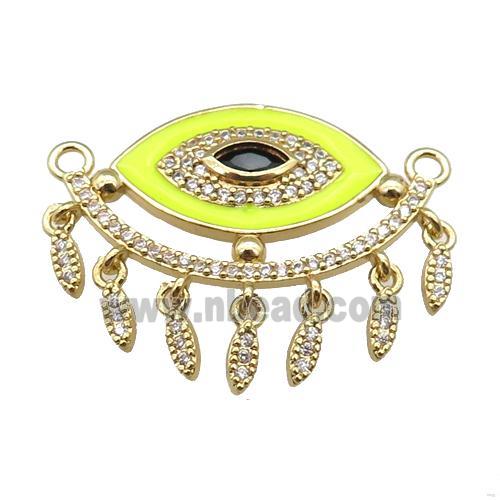 copper Evil Eye pendant paved zircon with yellow enamel, gold plated
