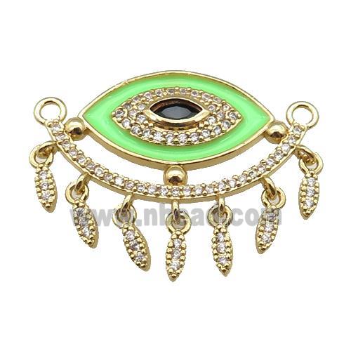 copper Evil Eye pendant paved zircon with green enamel, gold plated