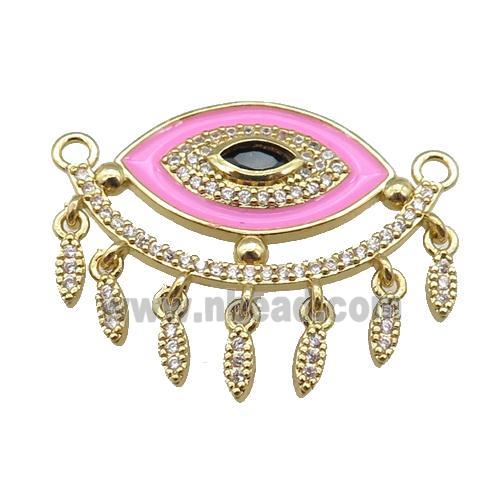 copper Evil Eye pendant paved zircon with pink enamel, gold plated