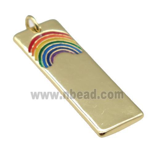 copper Rectangle pendant with rainbow enamel, gold plated
