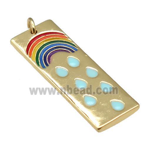 copper Rectangle pendant with rainbow enamel, gold plated