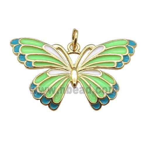 copper Butterfly pendant with green enamel, gold plated