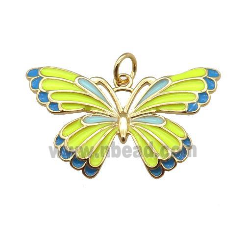 copper Butterfly pendant with yellow enamel, gold plated