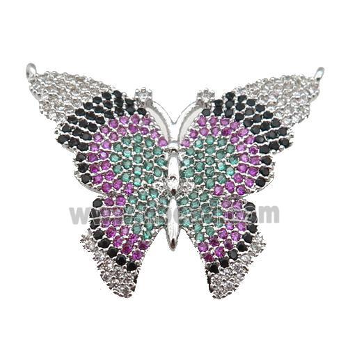 copper Butterfly pendant paved zircon with 2loops, platinum plated