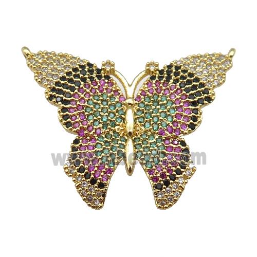 copper Butterfly pendant paved zircon with 2loops, gold plated