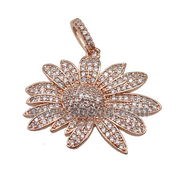 copper Daisy Flower pendant paved zircon, rose gold