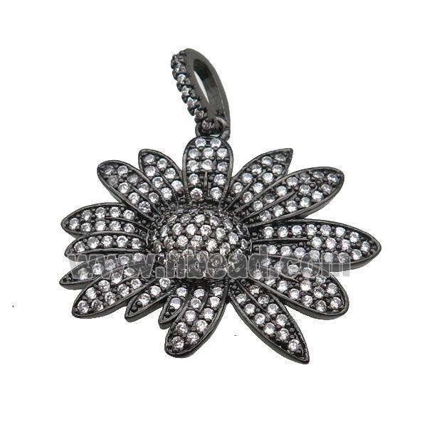 copper Daisy Flower pendant paved zircon, black plated