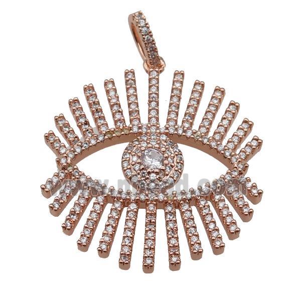 copper Eye charm pendant paved zircon, rose gold