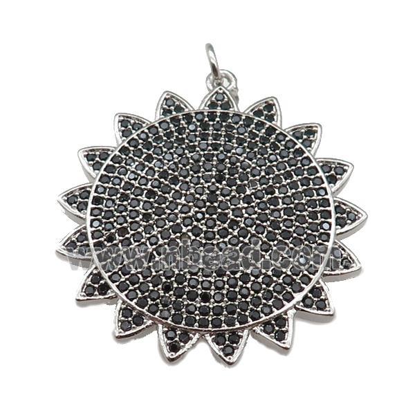 copper sunflower pendant paved zircon, platinum plated