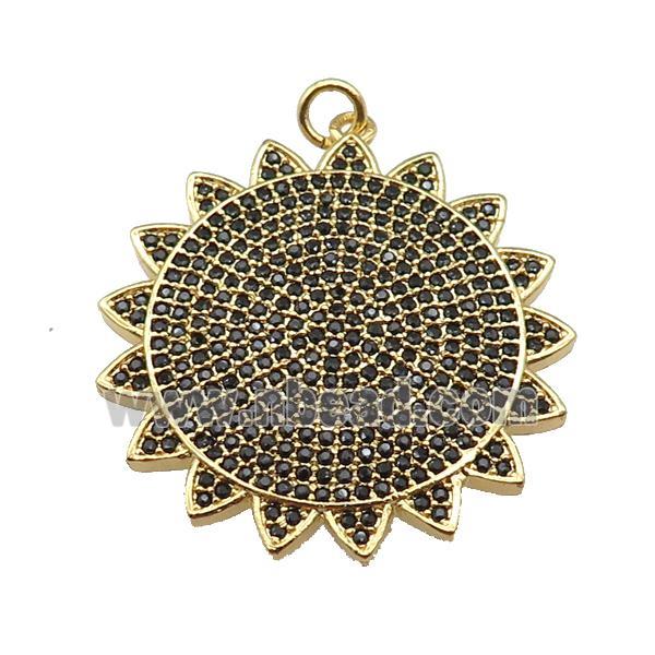 copper sunflower pendant paved zircon, gold plated