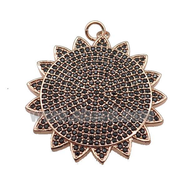 copper sunflower pendant paved zircon, rose gold