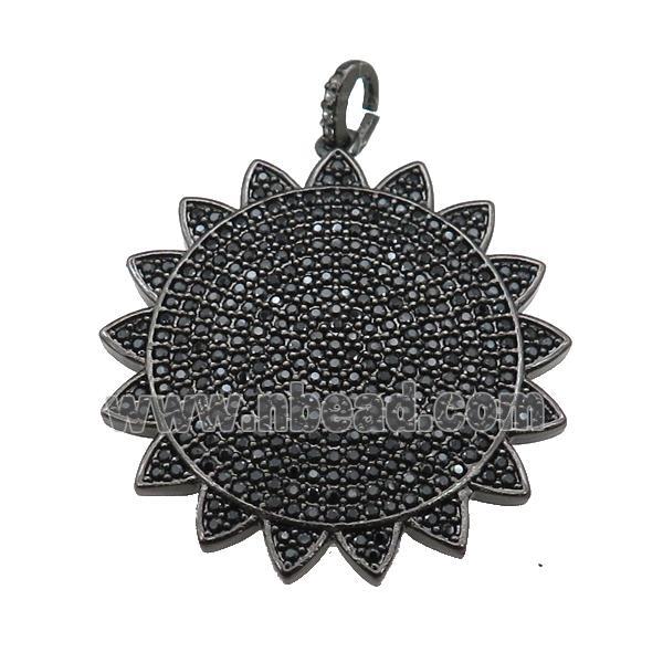 copper sunflower pendant paved zircon, black plated